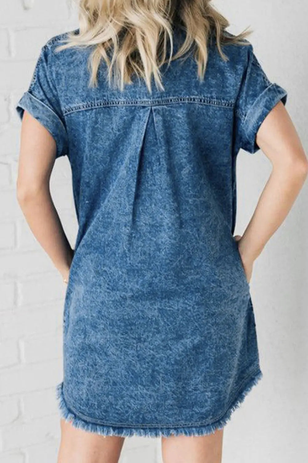 Raw Hem Pocketed Cap Sleeve Denim Dress - GlossiChic Collection Medium / S GlossiChic Collection Dresses