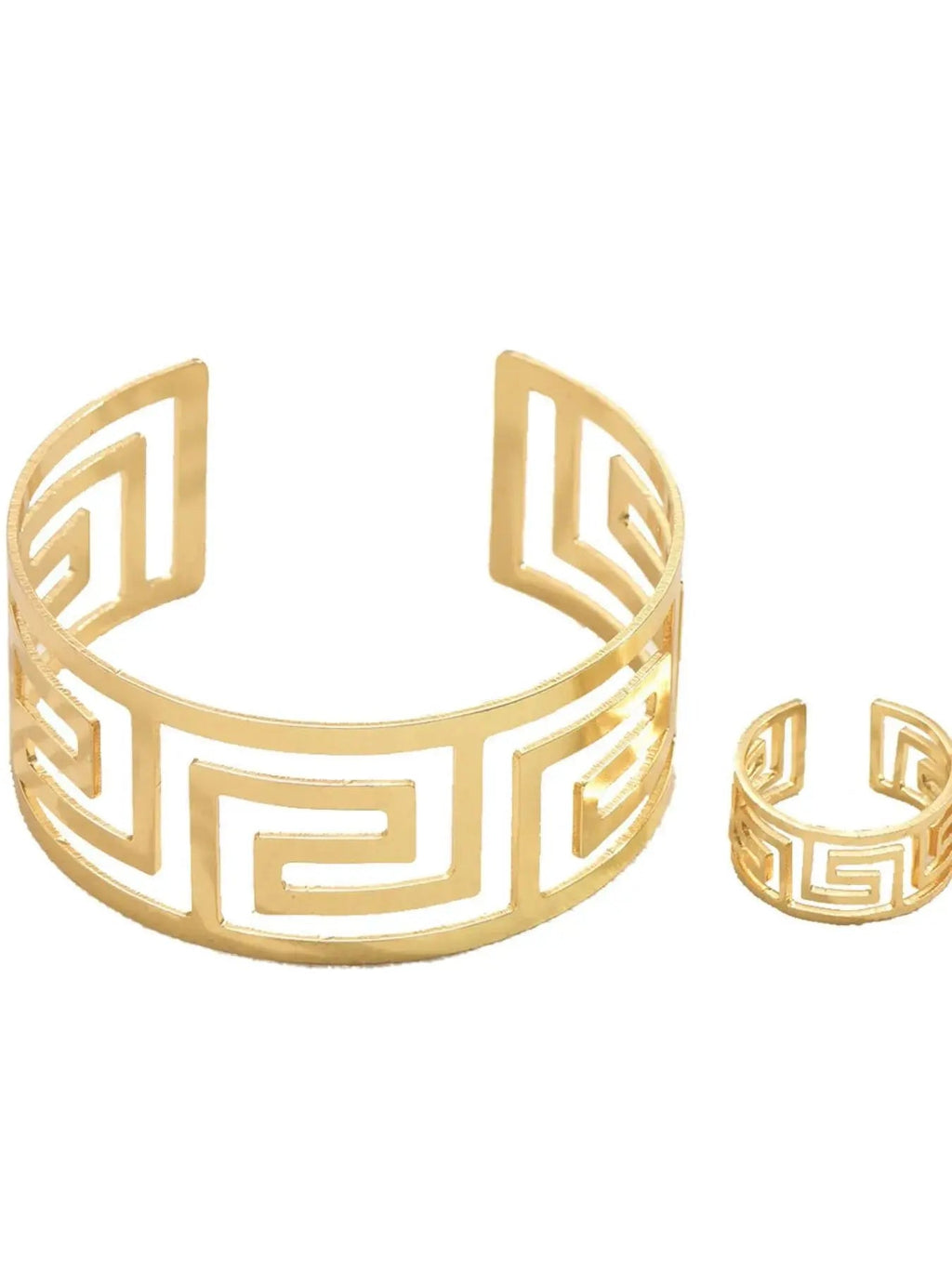 18K Gold-Plated Stainless Steel Geometric Bracelet and Ring Jewelry Set - GlossiChic Collection Gold / One Size GlossiChic Collection jewelry