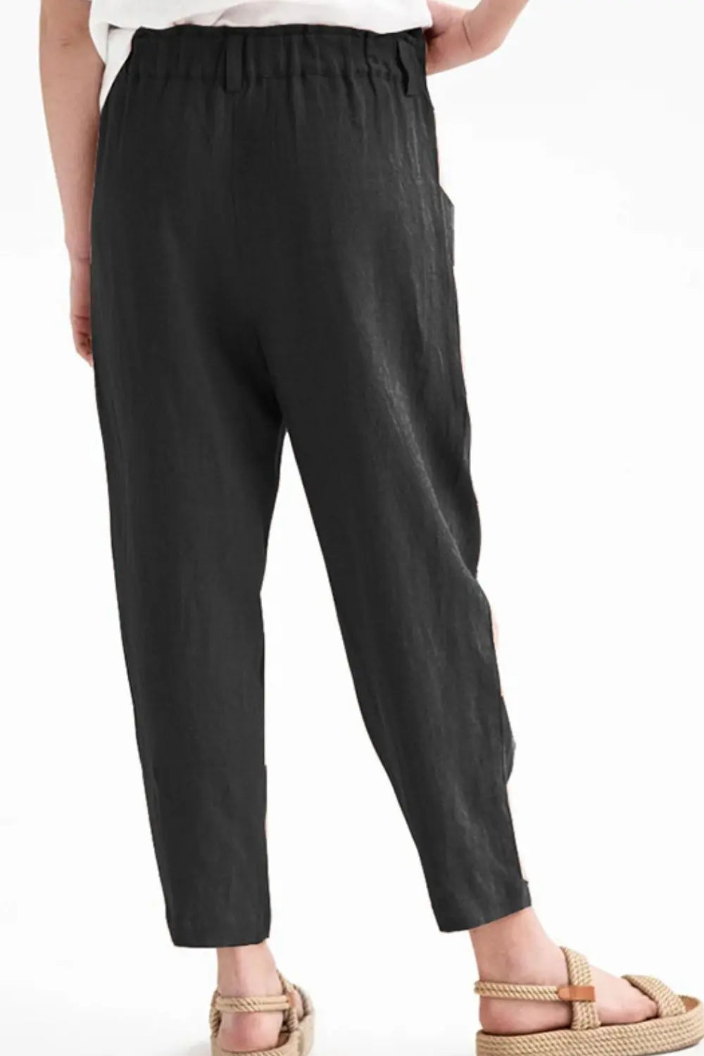 Button Detail Elastic Waist Pocket Pants - GlossiChic Collection Black / S GlossiChic Collection Jeans, Pants, & Shorts