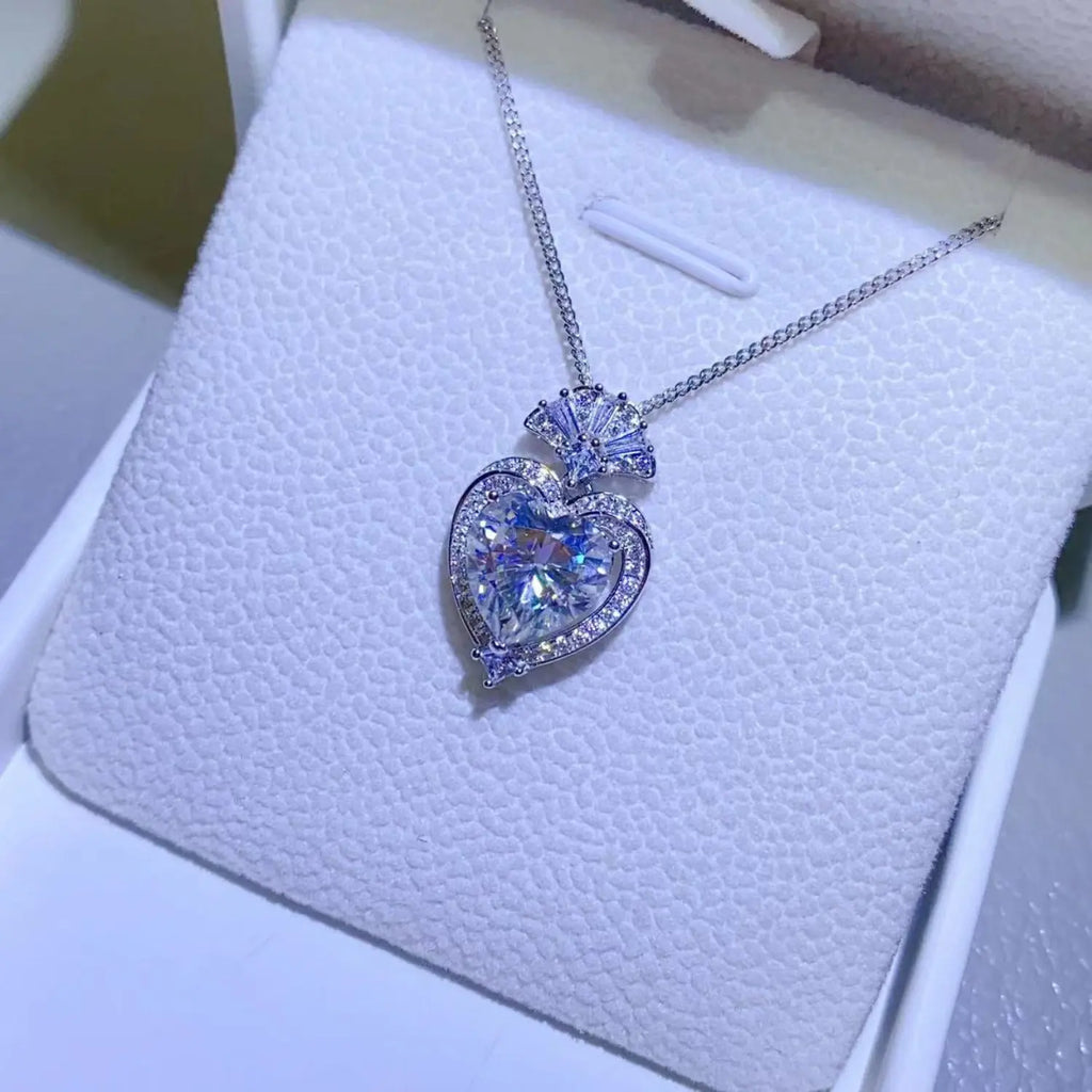 3 Carat Moissanite 925 Sterling Silver Heart Pendant Necklace - GlossiChic Collection Silver / One Size GlossiChic Collection jewelry