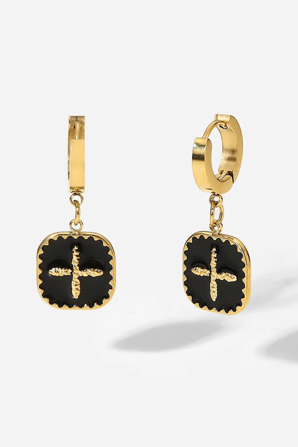Cross Sign Square Shape Drop Earrings - GlossiChic Collection Black/Gold / One Size GlossiChic Collection jewelry