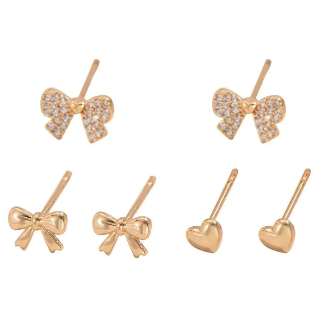 6 Piece Bow Heart Stud Earrings Set - GlossiChic Collection Gold / One Size GlossiChic Collection jewelry