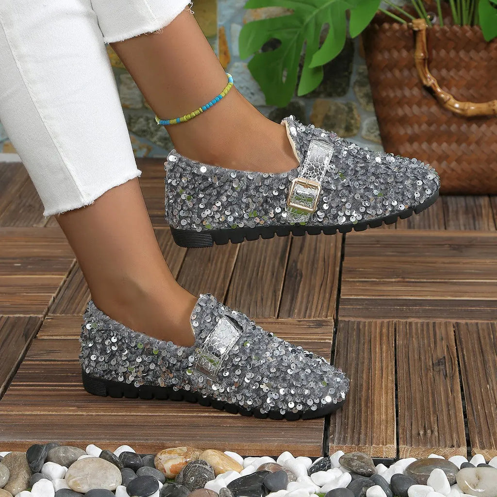 Sequin Round Toe Slip-Ons - GlossiChic Collection Silver / 36(US5) GlossiChic Collection Shoes & Accessories