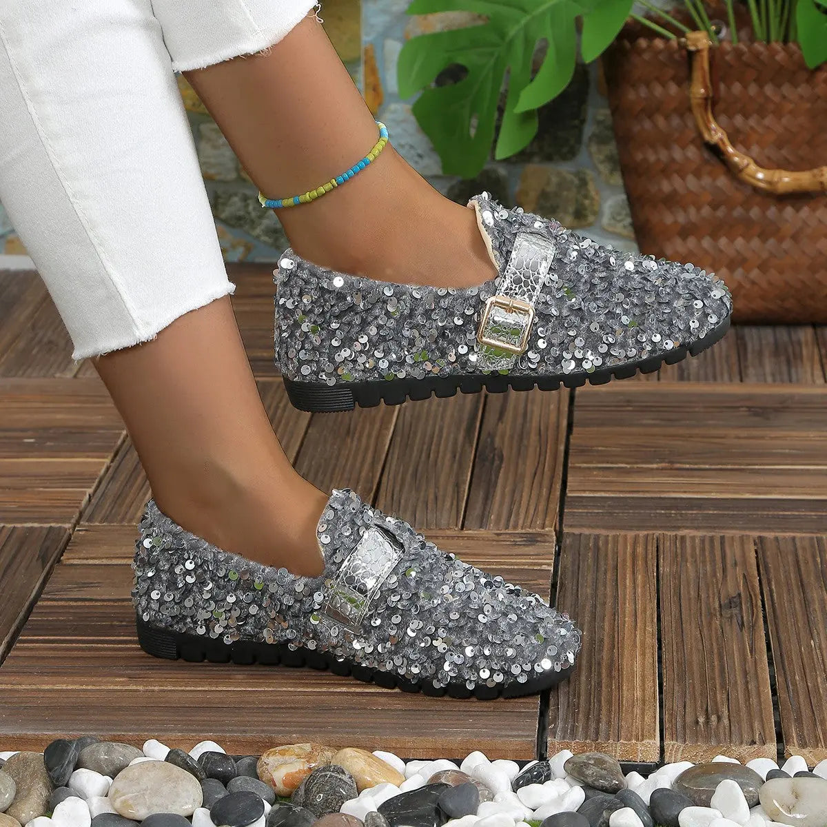 Sequin Round Toe Slip-Ons - GlossiChic Collection Silver / 36(US5) GlossiChic Collection Shoes & Accessories