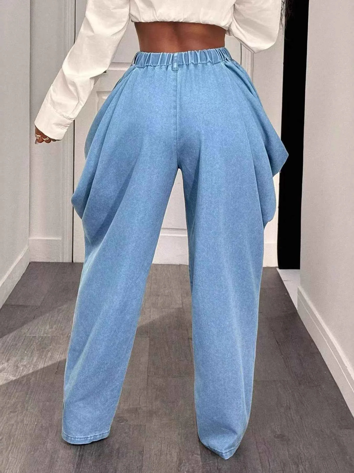 Ruched Wide Leg Jeans-GlossiChic Collection