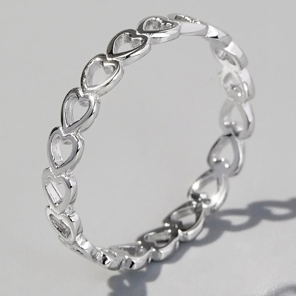 925 Sterling Silver Heart Link Ring - GlossiChic Collection Silver / 5 GlossiChic Collection jewelry