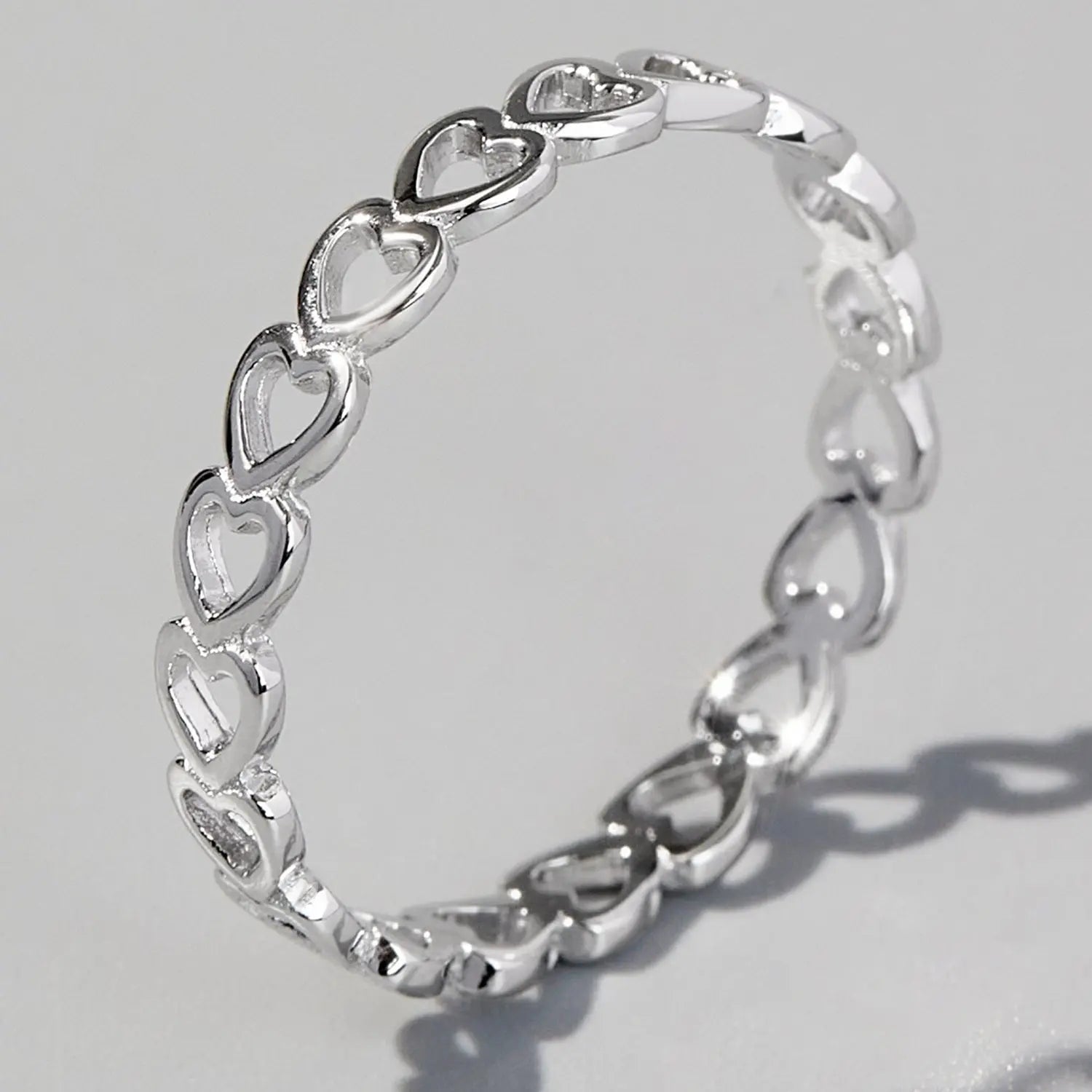 925 Sterling Silver Heart Link Ring - GlossiChic Collection Silver / 5 GlossiChic Collection jewelry