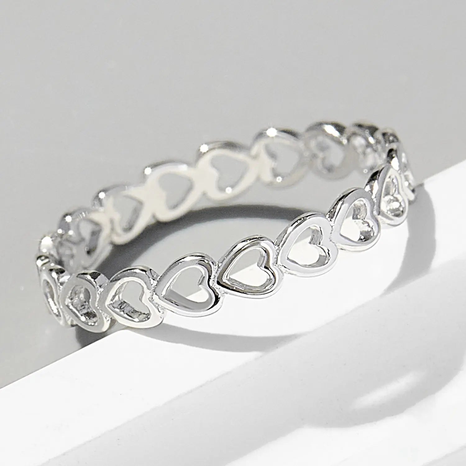 925 Sterling Silver Heart Link Ring - GlossiChic Collection Silver / 5 GlossiChic Collection jewelry