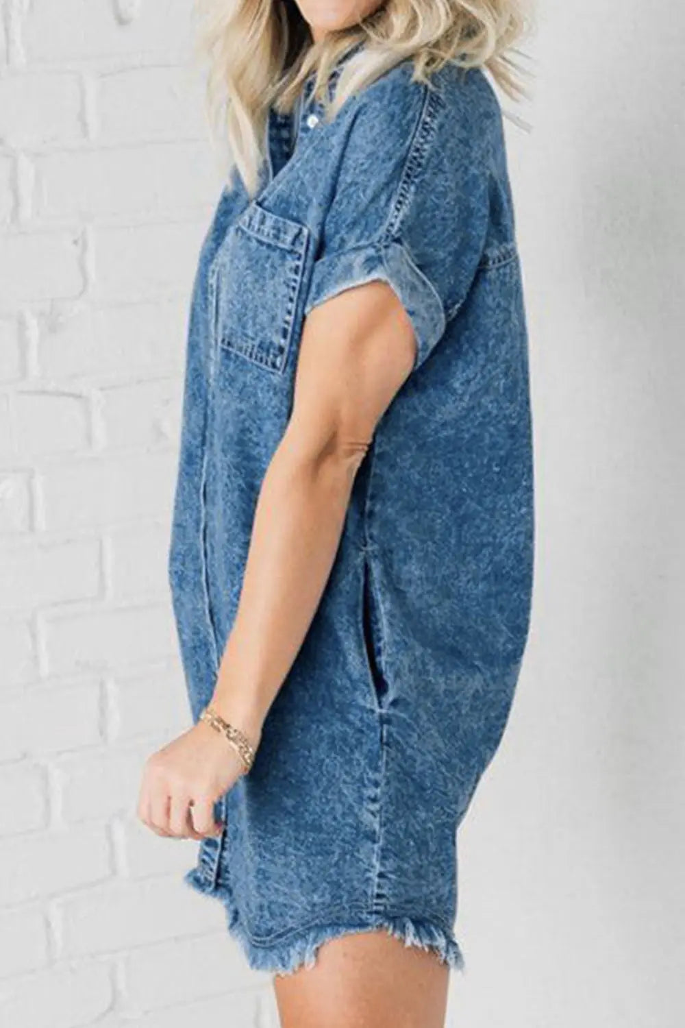 Raw Hem Pocketed Cap Sleeve Denim Dress - GlossiChic Collection Medium / S GlossiChic Collection Dresses