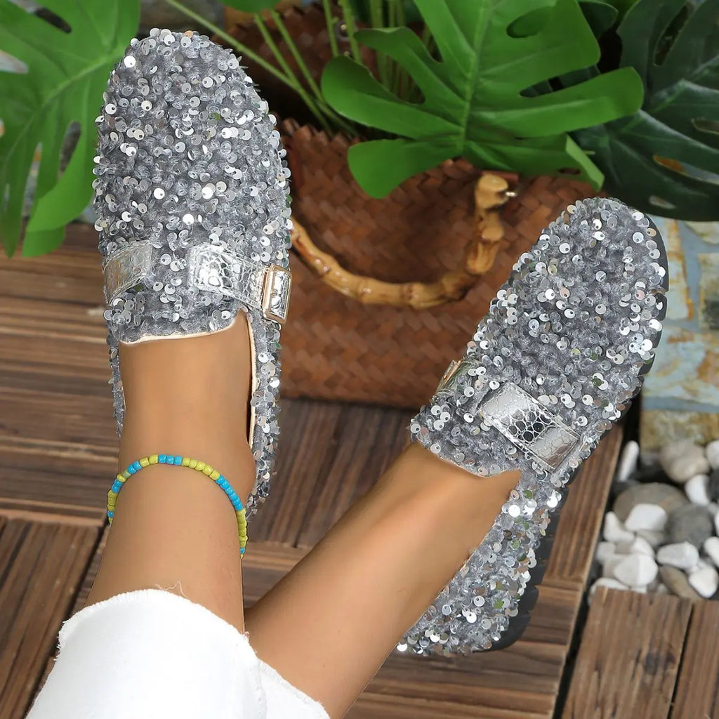 Sequin Round Toe Slip-Ons - GlossiChic Collection Black / 36(US5) GlossiChic Collection Shoes & Accessories