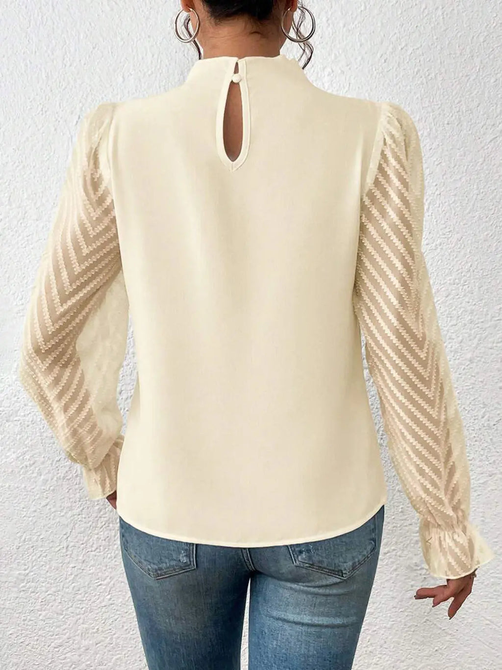 Mock Neck Flounce Sleeve Blouse - GlossiChic Collection Navy / S GlossiChic Collection Shirts & Tops