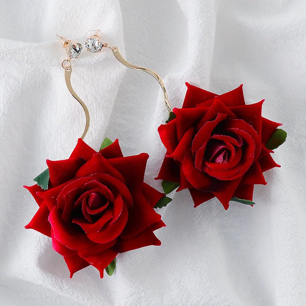 Alloy Rose Dangle Earrings - GlossiChic Collection Deep Red / One Size GlossiChic Collection Earrings