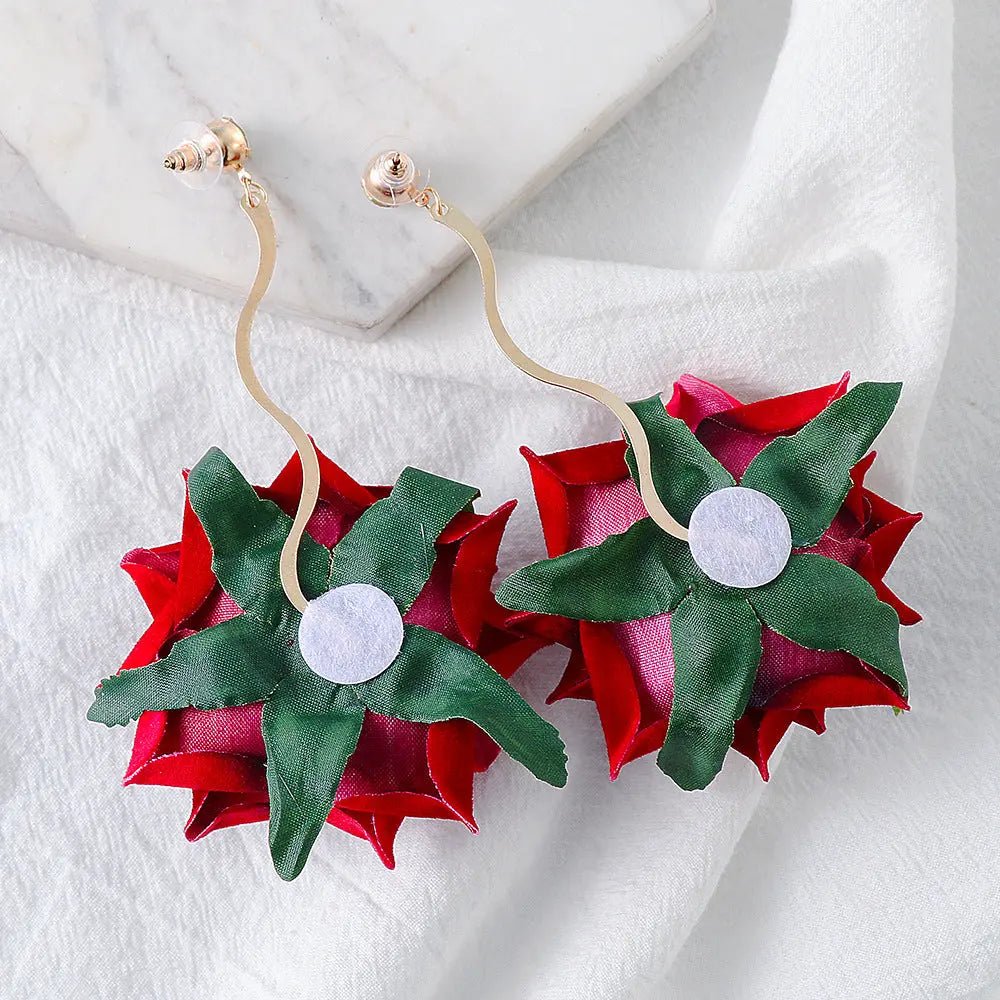 Alloy Rose Dangle Earrings - GlossiChic Collection Deep Red / One Size GlossiChic Collection Earrings