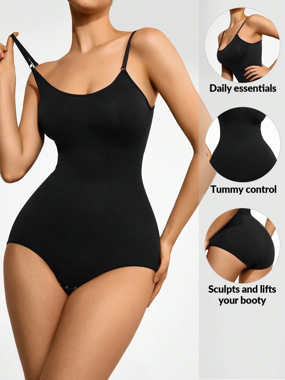 Basic Bae Full Size Scoop Neck Butt Lifting Bodysuit - GlossiChic Collection Black / XS Trendsi Bodysuits