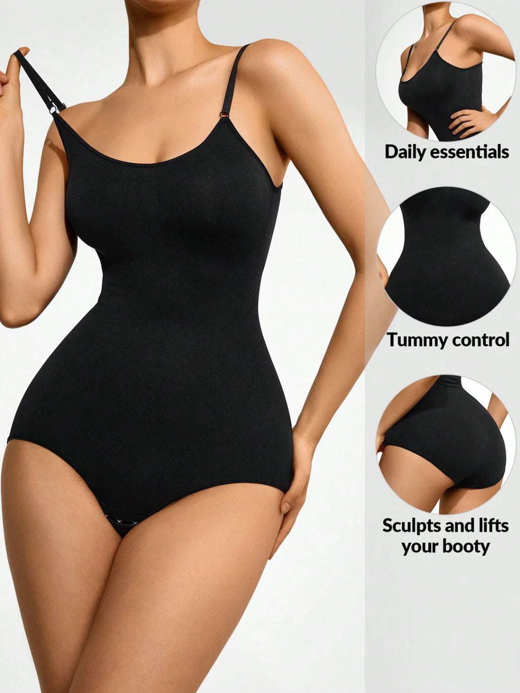 Basic Bae Full Size Scoop Neck Butt Lifting Bodysuit - GlossiChic Collection Black / XS Trendsi Bodysuits