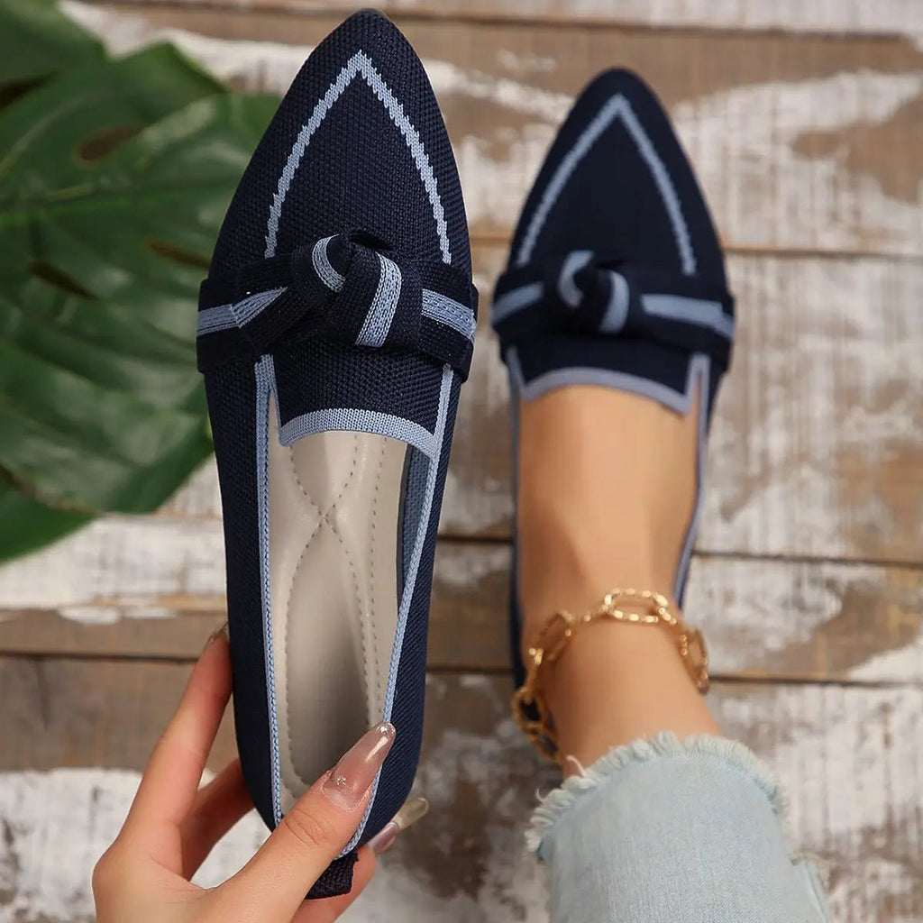 Bow Contrast Trim Point Toe Shoes - GlossiChic CollectionShoes & Accessories