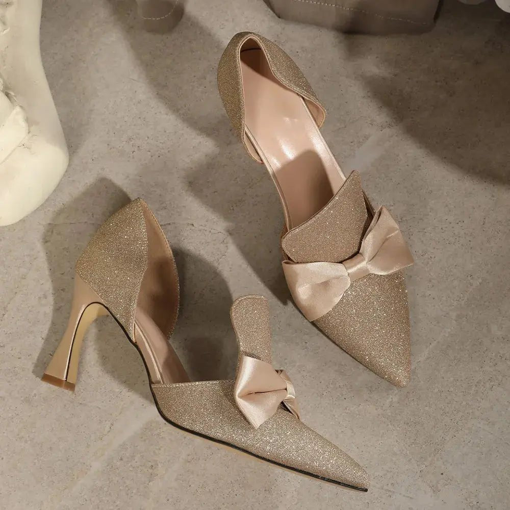 Bow Point Toe Stiletto Pumps - GlossiChic CollectionShoes