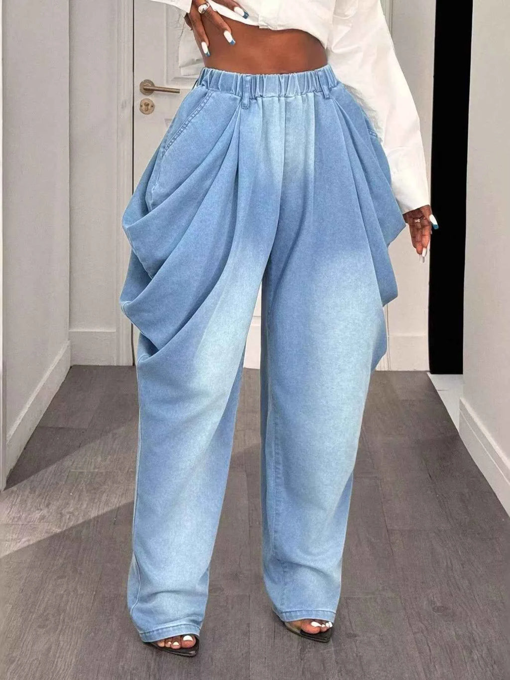 Ruched Wide Leg Jeans-GlossiChic Collection