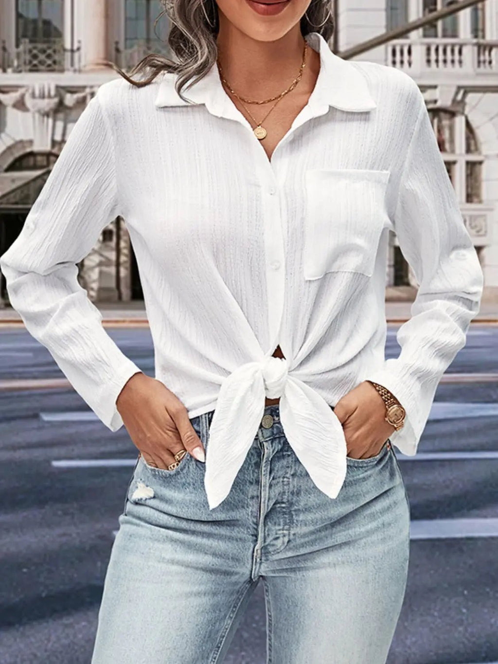 Collared Neck Half Sleeve Twisted Shirt - GlossiChic CollectionShirts & Tops
