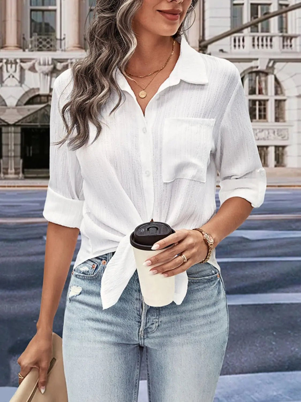 Collared Neck Half Sleeve Twisted Shirt - GlossiChic CollectionShirts & Tops