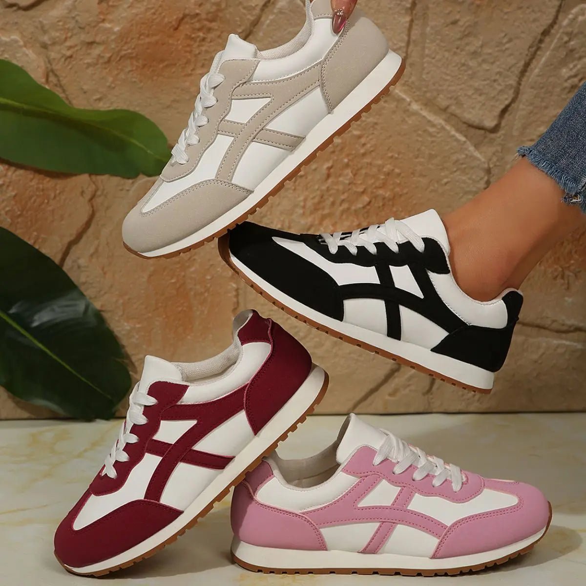 Contrast Lace Up Round Toe Sneakers - GlossiChic Collection Beige / 35(US4) GlossiChic Collection Shoes