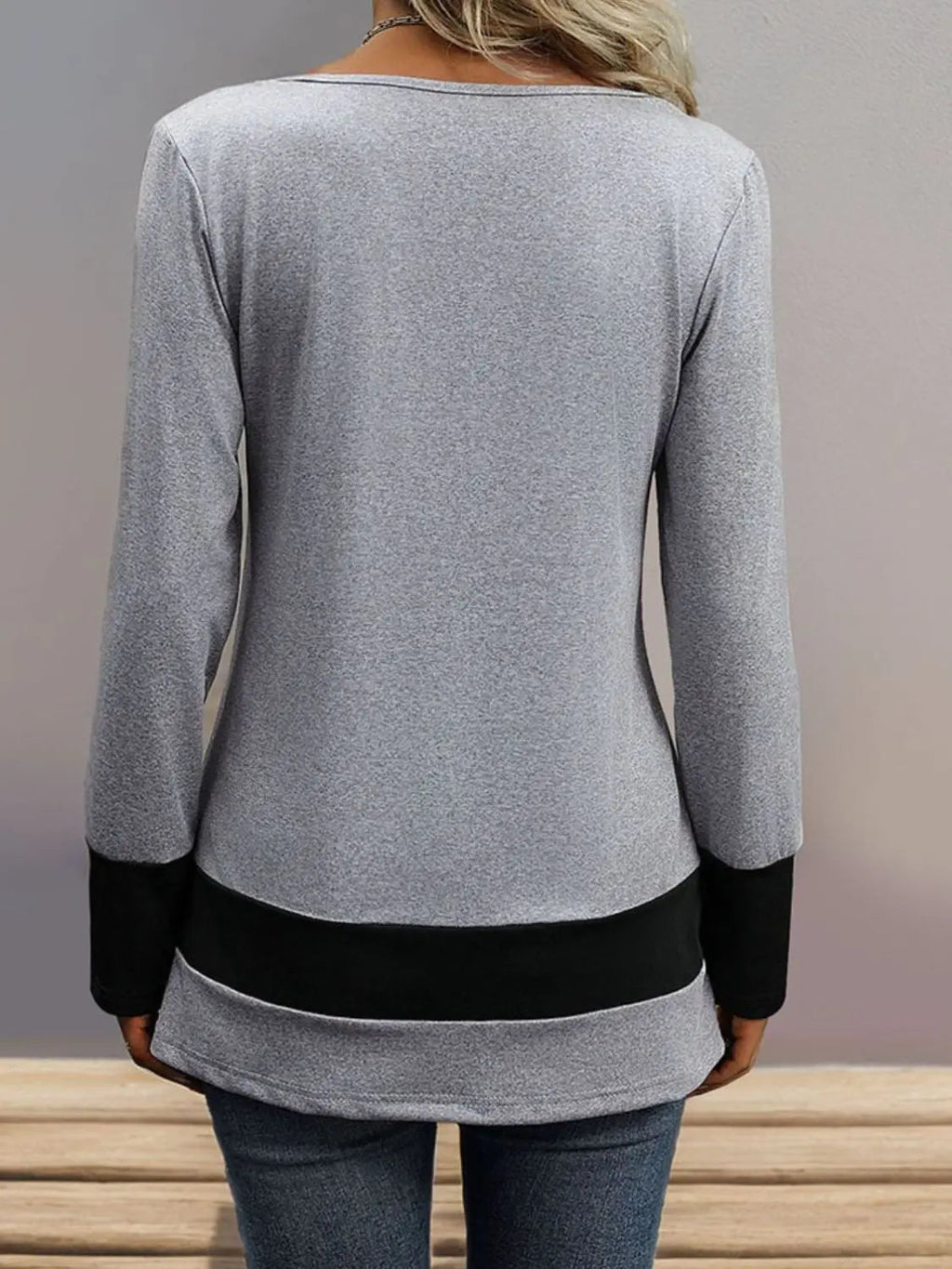 Contrast Long Sleeve T-Shirt - GlossiChic Collection Gray / S GlossiChic Collection Shirts & Tops