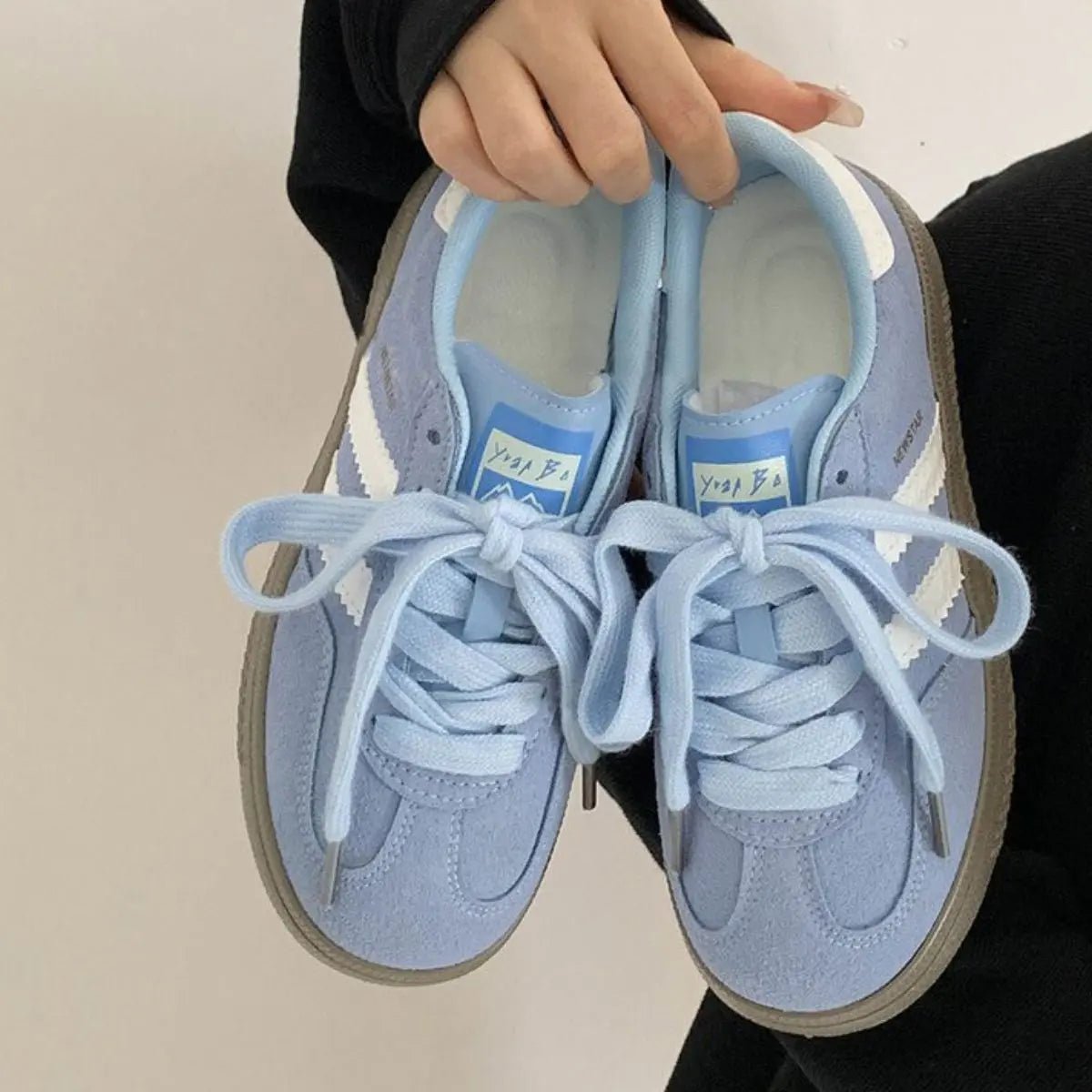 Contrast Round Toe Flat Sneakers - GlossiChic Collection Pastel Blue / 35(US4) GlossiChic Collection Shoes