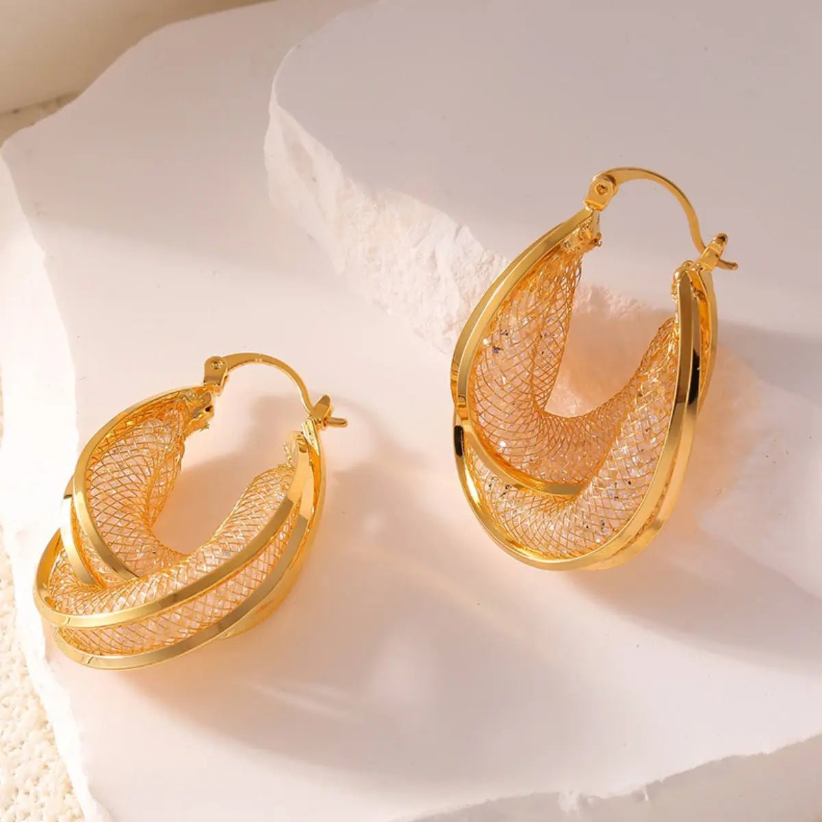 Copper Glass Stone U Shape Earrings - GlossiChic Collection Gold / One Size GlossiChic Collection Earrings
