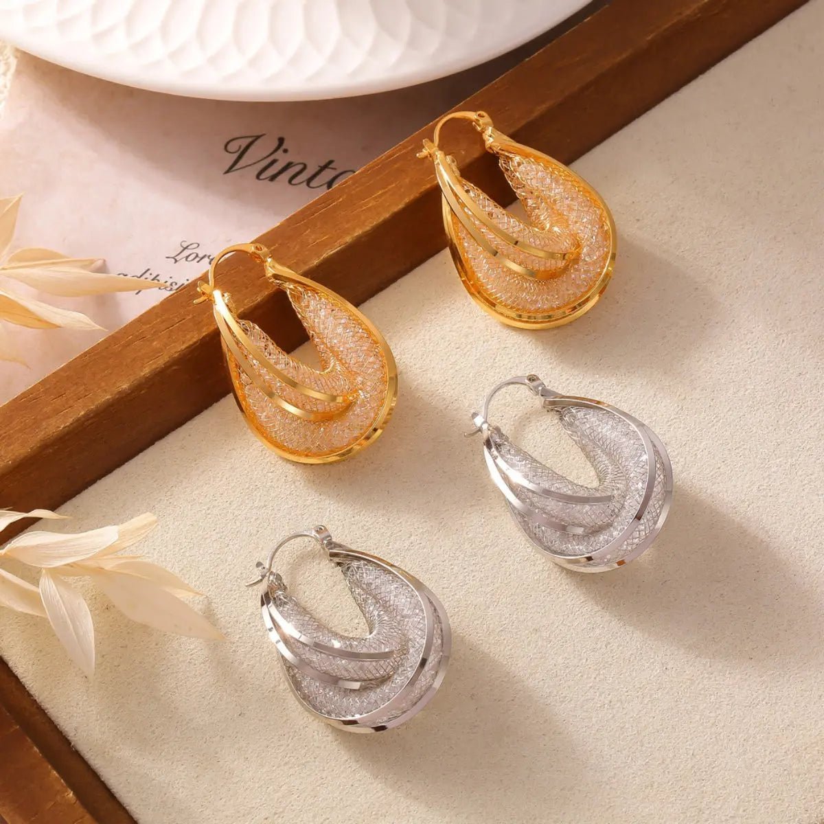 Copper Glass Stone U Shape Earrings - GlossiChic Collection Gold / One Size GlossiChic Collection Earrings