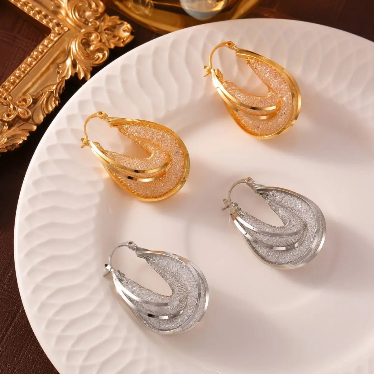 Copper Glass Stone U Shape Earrings - GlossiChic Collection Gold / One Size GlossiChic Collection Earrings