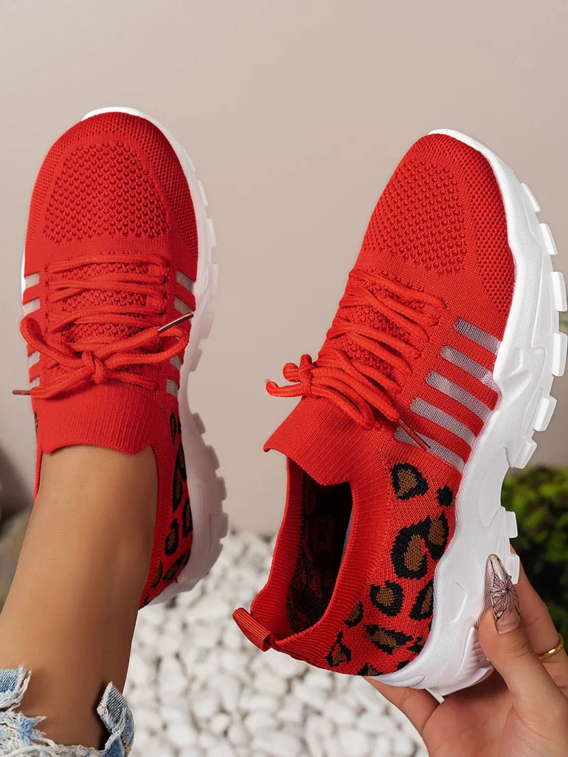 Cutout Leopard Lace Up Mesh Athletic - GlossiChic Collection Royal Blue / 37(US6) GlossiChic Collection Shoes