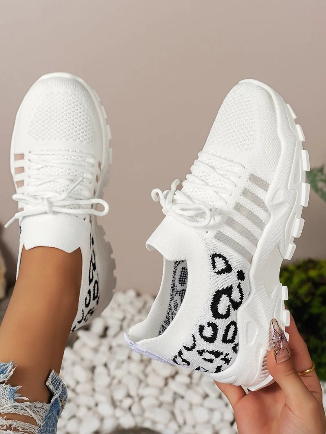 Cutout Leopard Lace Up Mesh Athletic - GlossiChic Collection Royal Blue / 37(US6) GlossiChic Collection Shoes