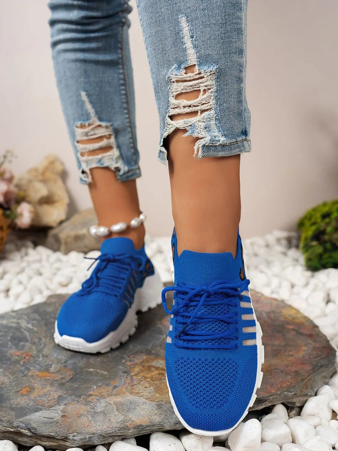 Cutout Leopard Lace Up Mesh Athletic - GlossiChic Collection Royal Blue / 37(US6) GlossiChic Collection Shoes