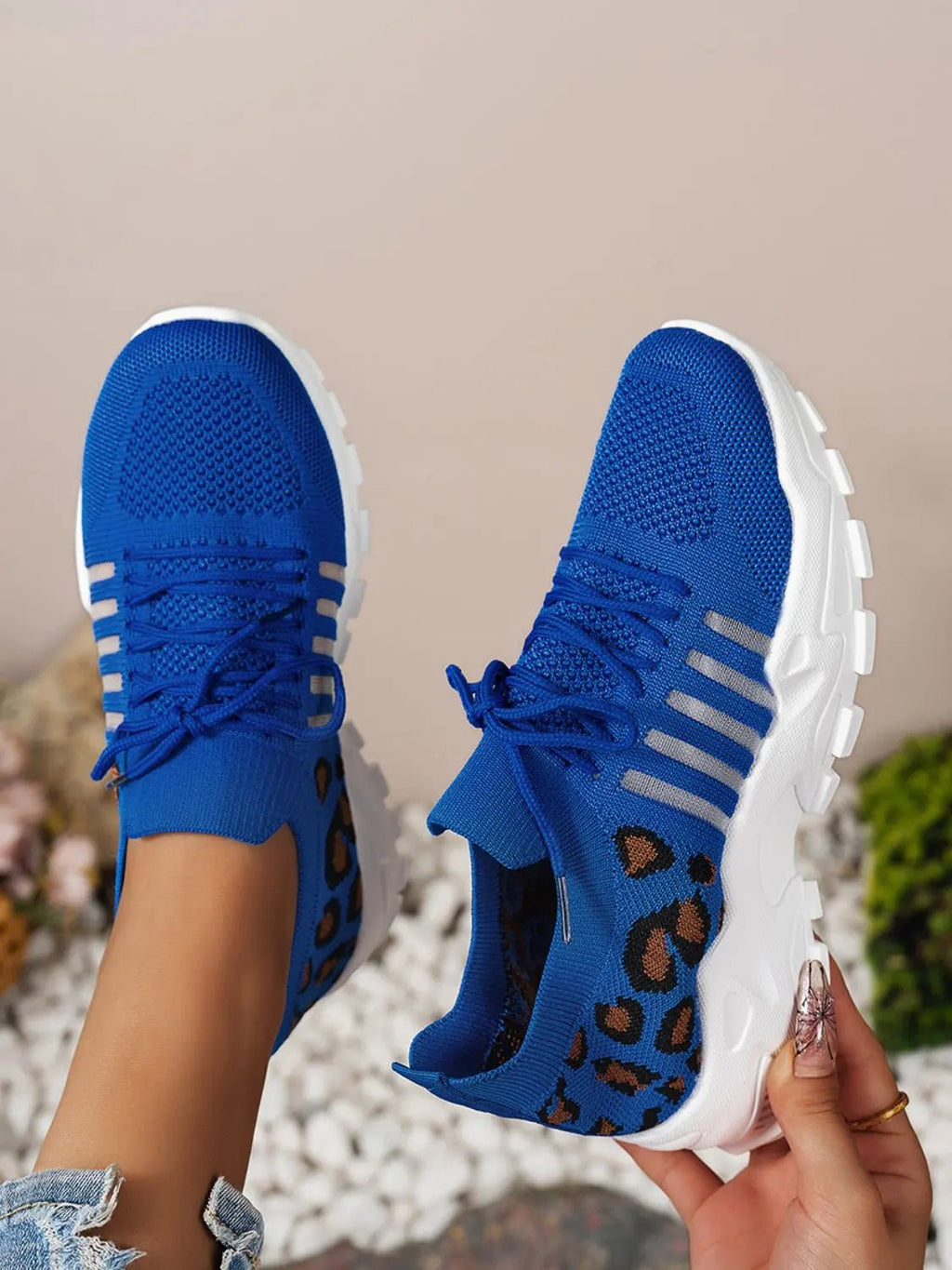 Cutout Leopard Lace Up Mesh Athletic - GlossiChic Collection Royal Blue / 37(US6) GlossiChic Collection Shoes