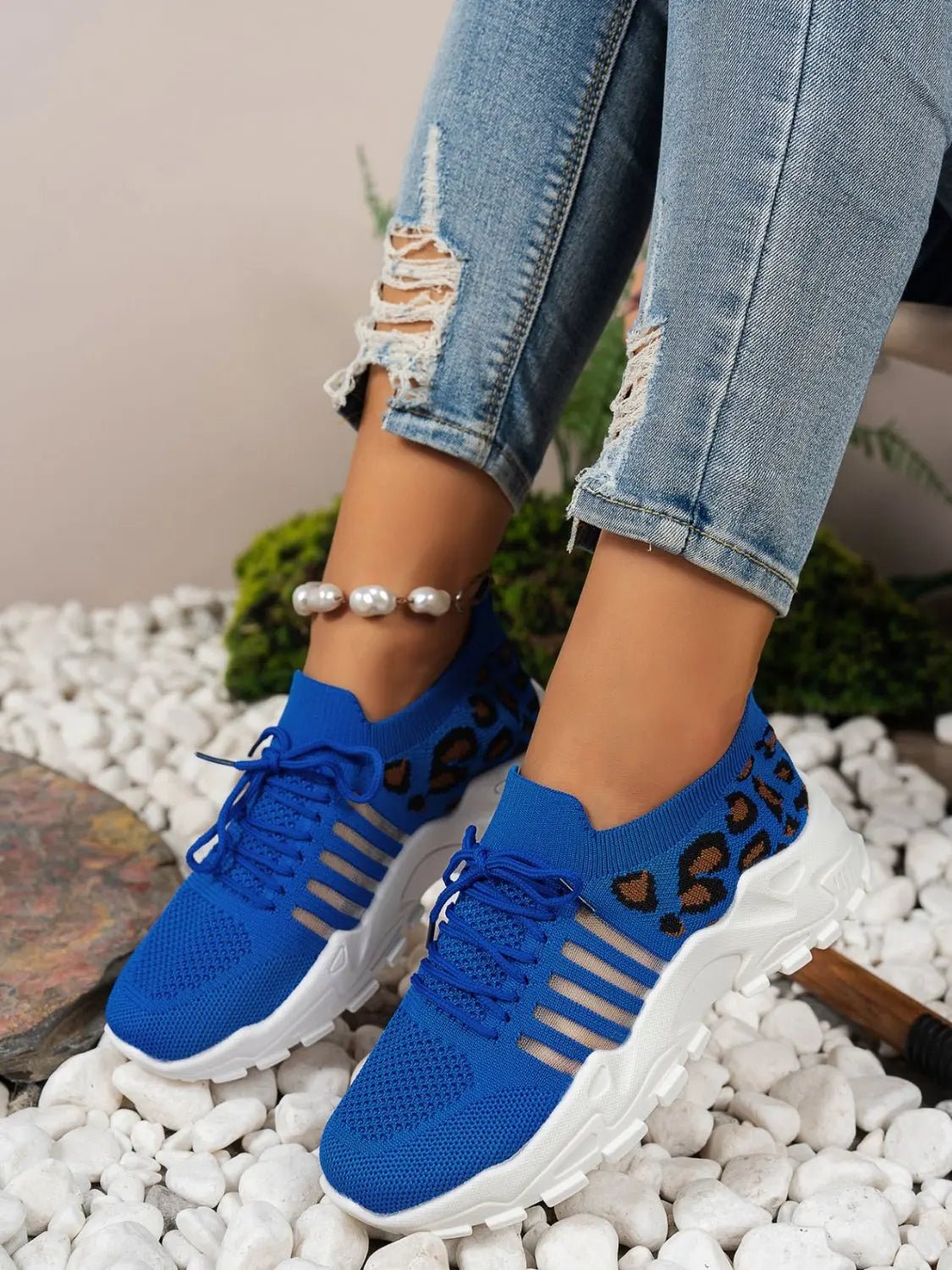 Cutout Leopard Lace Up Mesh Athletic - GlossiChic Collection Royal Blue / 37(US6) GlossiChic Collection Shoes