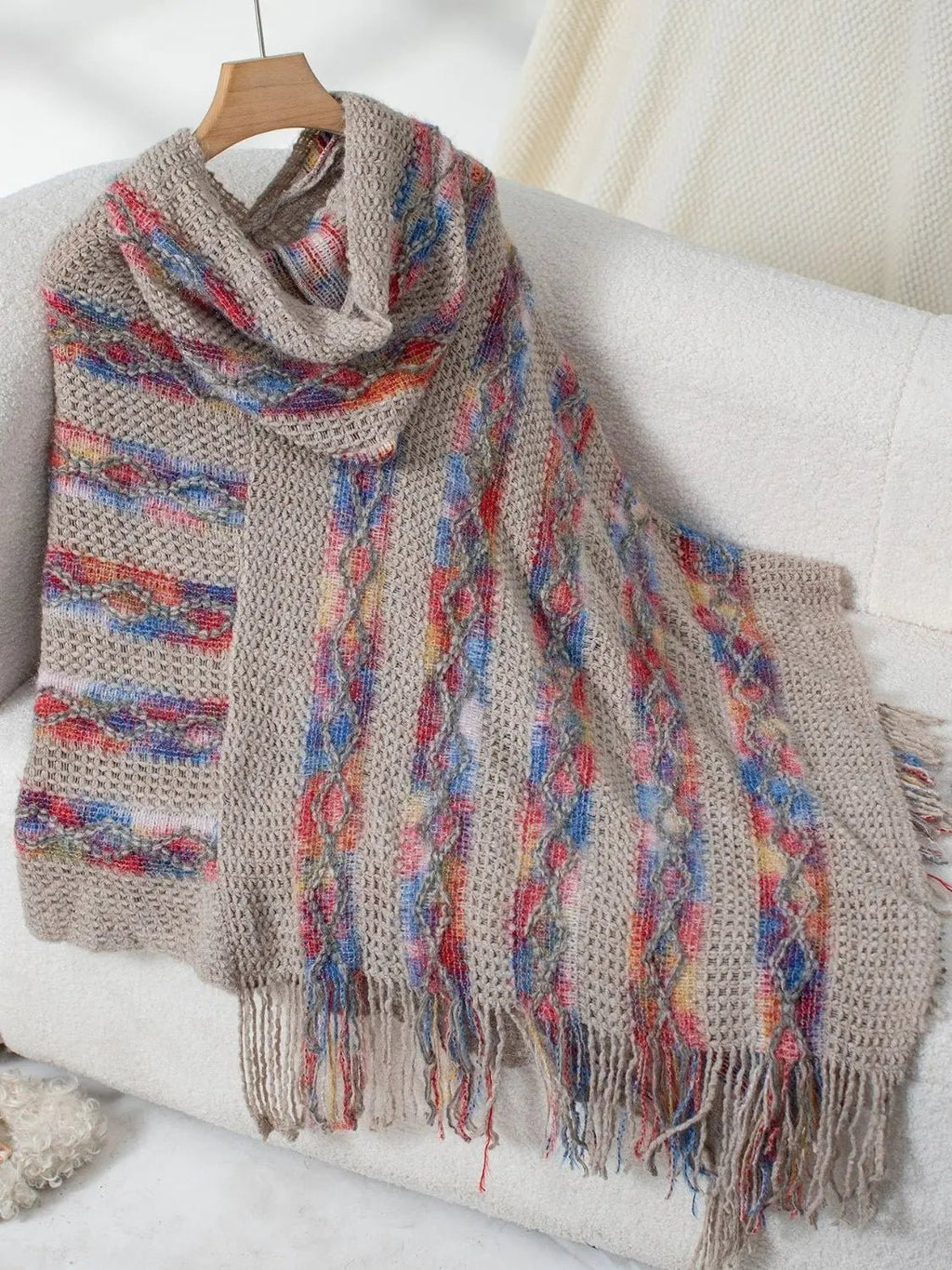 Fringe Contrast Hooded Poncho - GlossiChic Collection Terracotta / One Size GlossiChic Collection Blazer & Cardigan