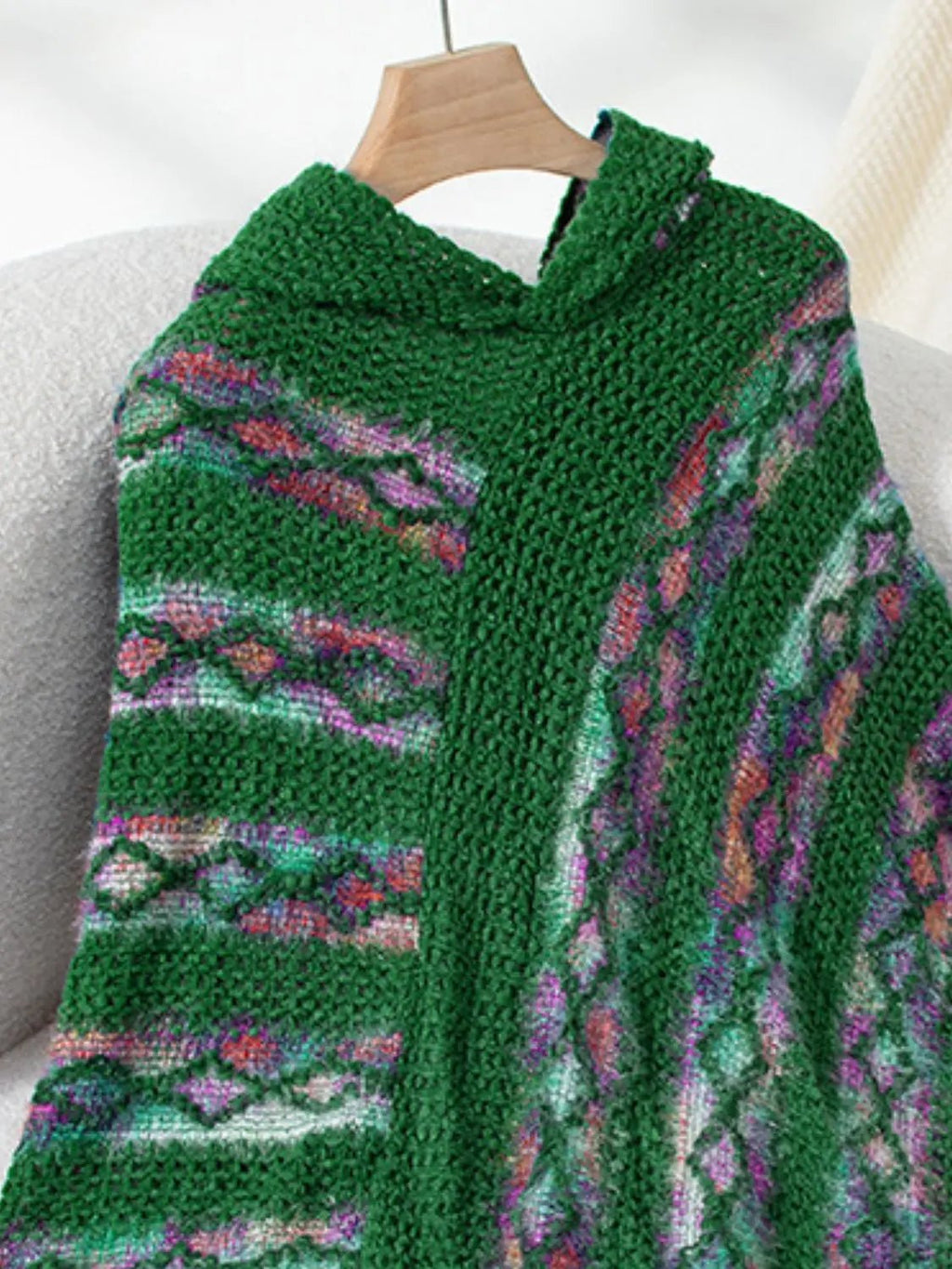 Fringe Contrast Hooded Poncho - GlossiChic Collection Terracotta / One Size GlossiChic Collection Blazer & Cardigan