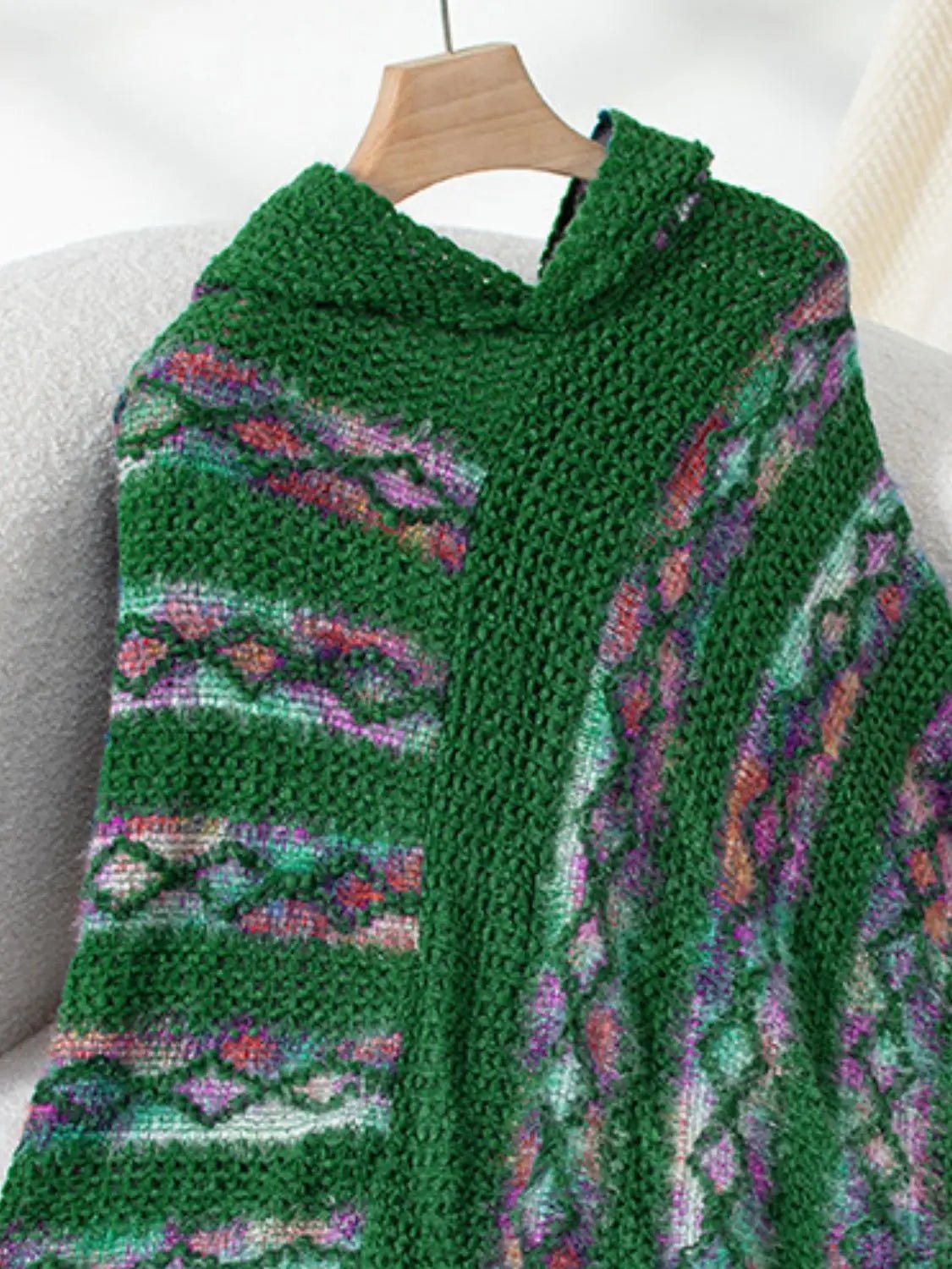 Fringe Contrast Hooded Poncho - GlossiChic Collection Terracotta / One Size GlossiChic Collection Blazer & Cardigan