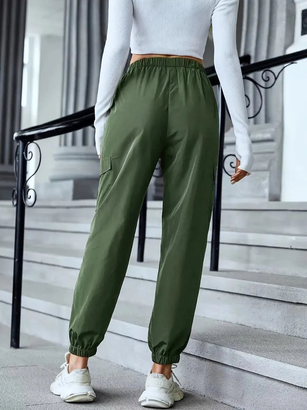 Full Size Elastic Waist Pants with Pockets - GlossiChic Collection Army Green / S GlossiChic Collection Jeans, Pants, & Shorts