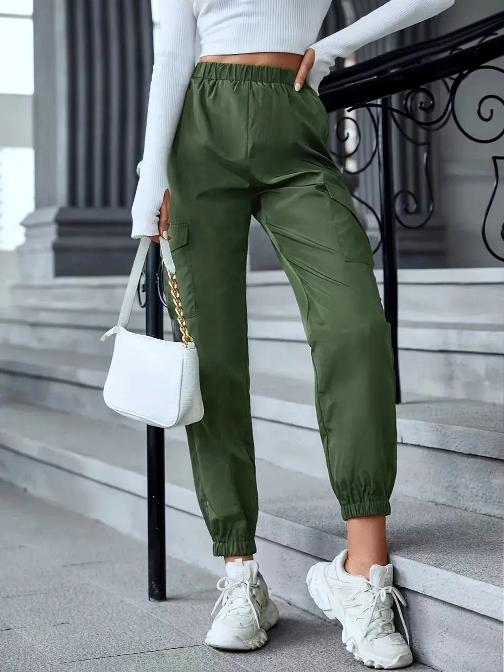 Full Size Elastic Waist Pants with Pockets - GlossiChic Collection Army Green / S GlossiChic Collection Jeans, Pants, & Shorts