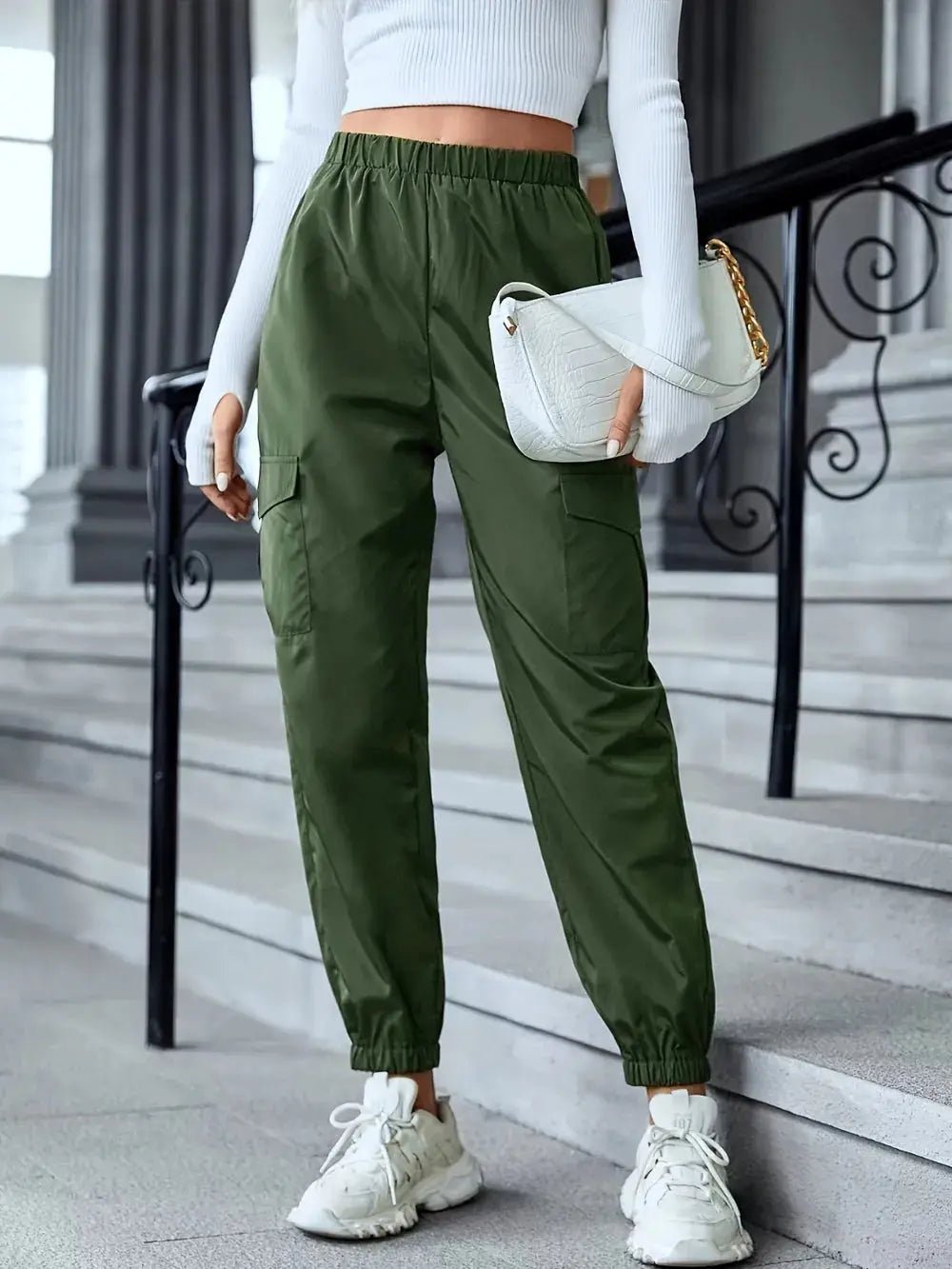 Full Size Elastic Waist Pants with Pockets - GlossiChic Collection Army Green / S GlossiChic Collection Jeans, Pants, & Shorts