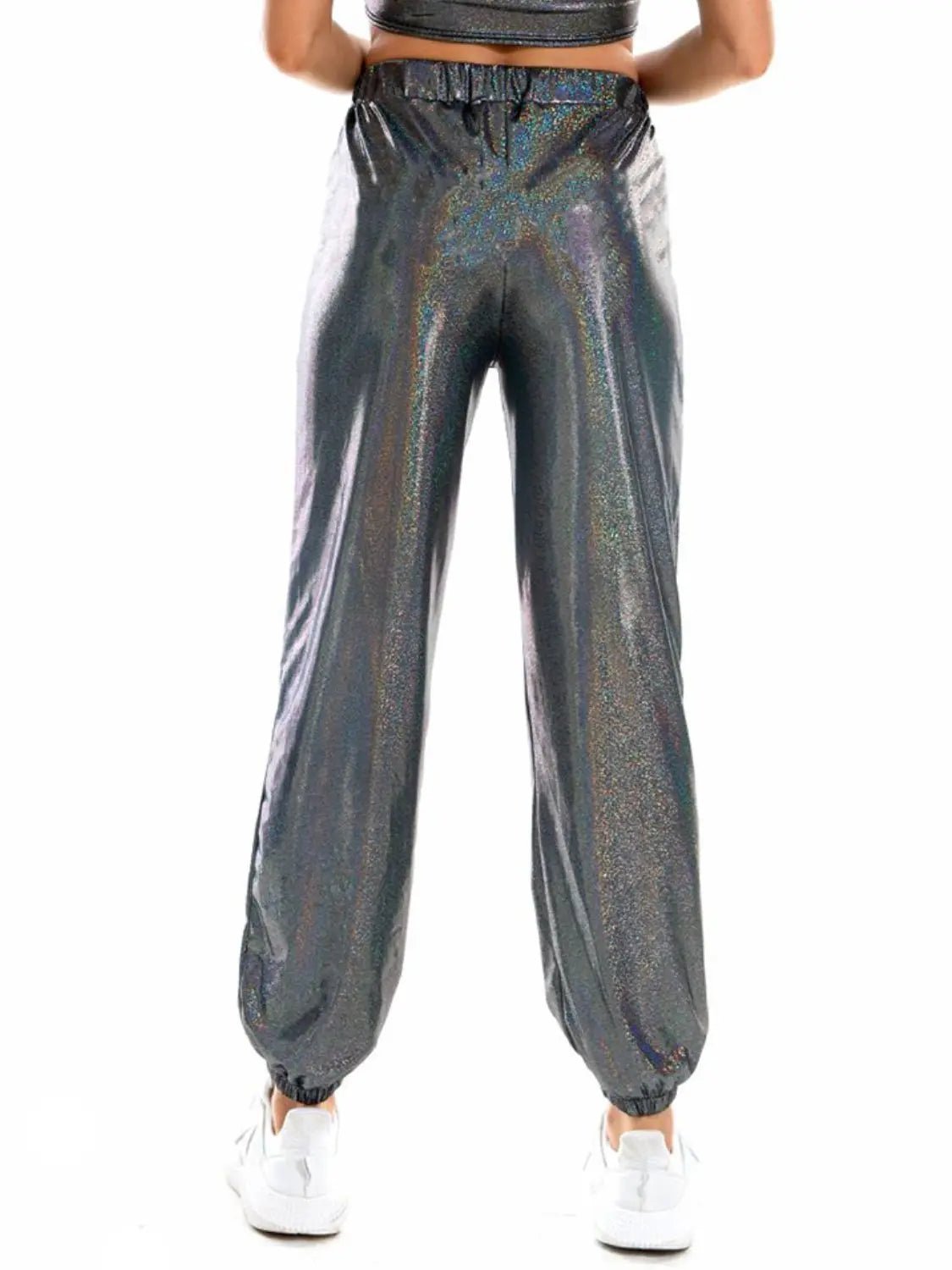Glitter Elastic Waist Pants with Pockets - GlossiChic CollectionJeans, Pants, & Shorts