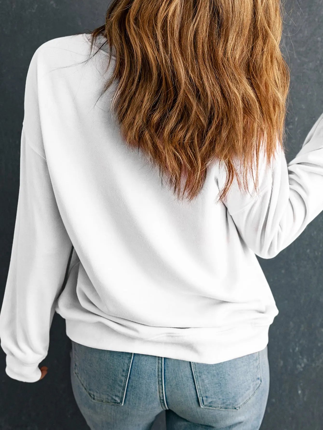 I'M BACK Round Neck Dropped Shoulder Sweatshirt - GlossiChic Collection Navy / S GlossiChic Collection Shirts & Tops