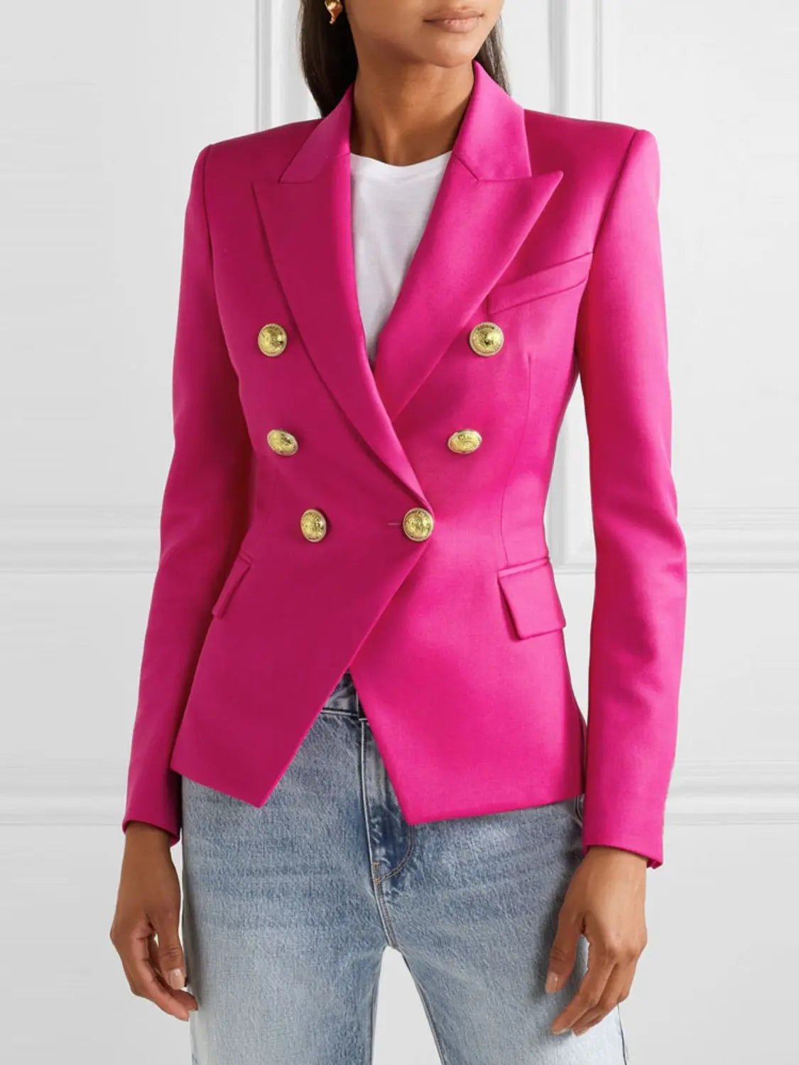 Lapel Collar Long Sleeve Blazer - GlossiChic Collection Hot Pink / S GlossiChic Collection Blazer & Cardigan