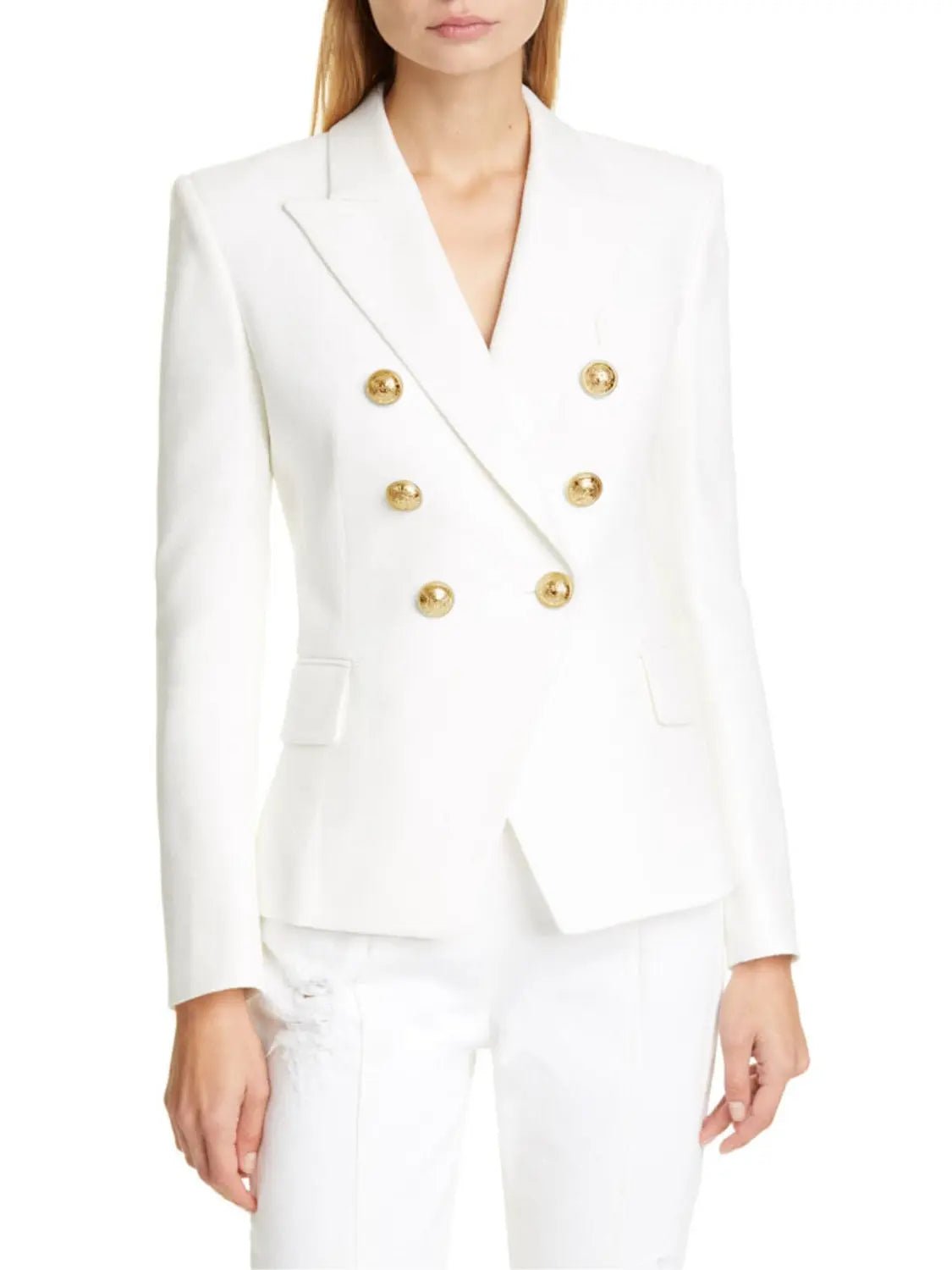Lapel Collar Long Sleeve Blazer - GlossiChic Collection White / S GlossiChic Collection Blazer & Cardigan