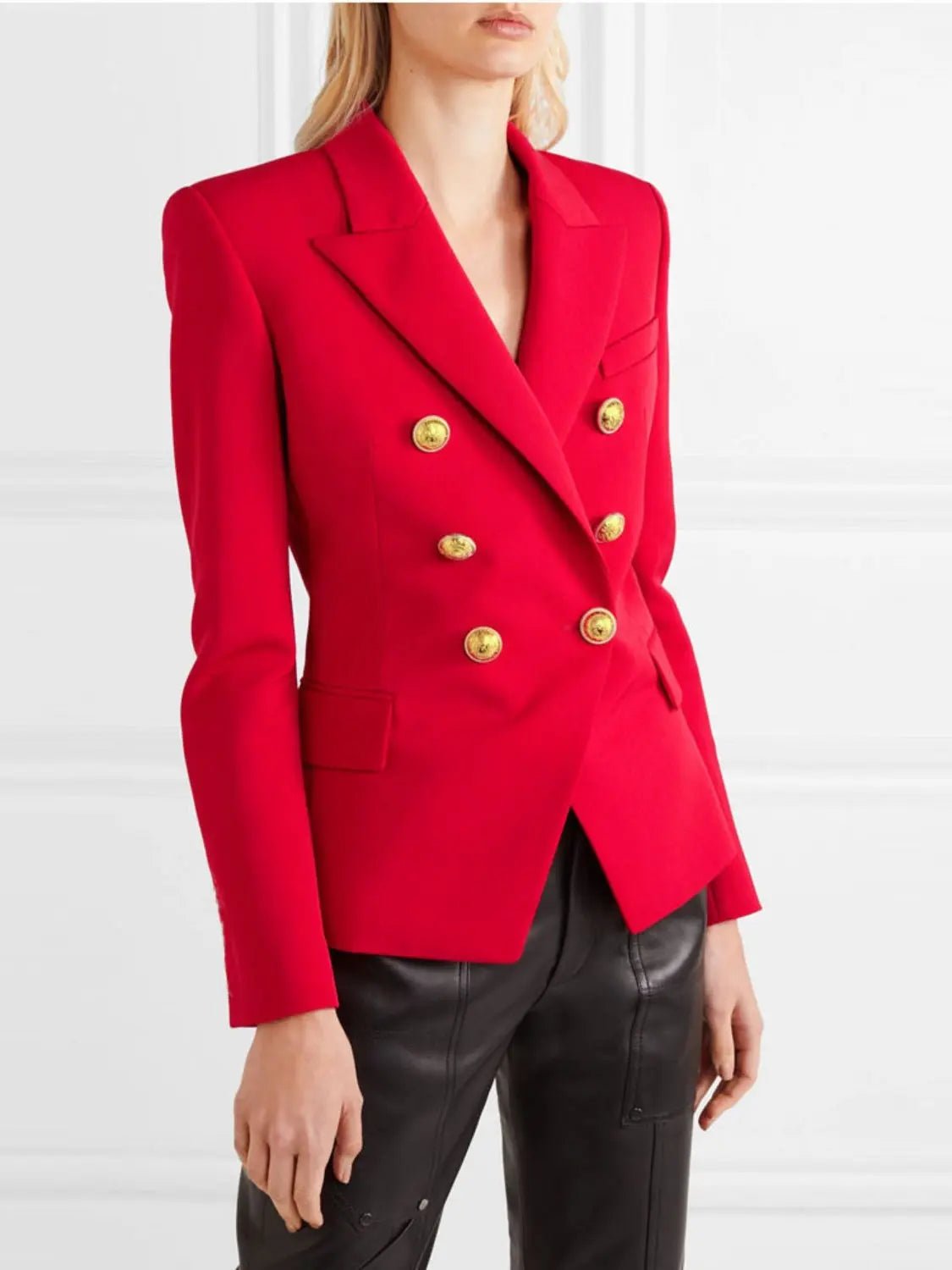 Lapel Collar Long Sleeve Blazer - GlossiChic Collection Red / S GlossiChic Collection Blazer & Cardigan