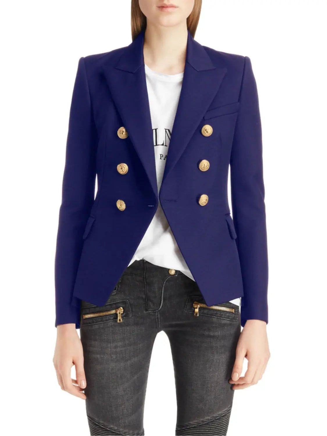 Lapel Collar Long Sleeve Blazer - GlossiChic Collection Navy / S GlossiChic Collection Blazer & Cardigan