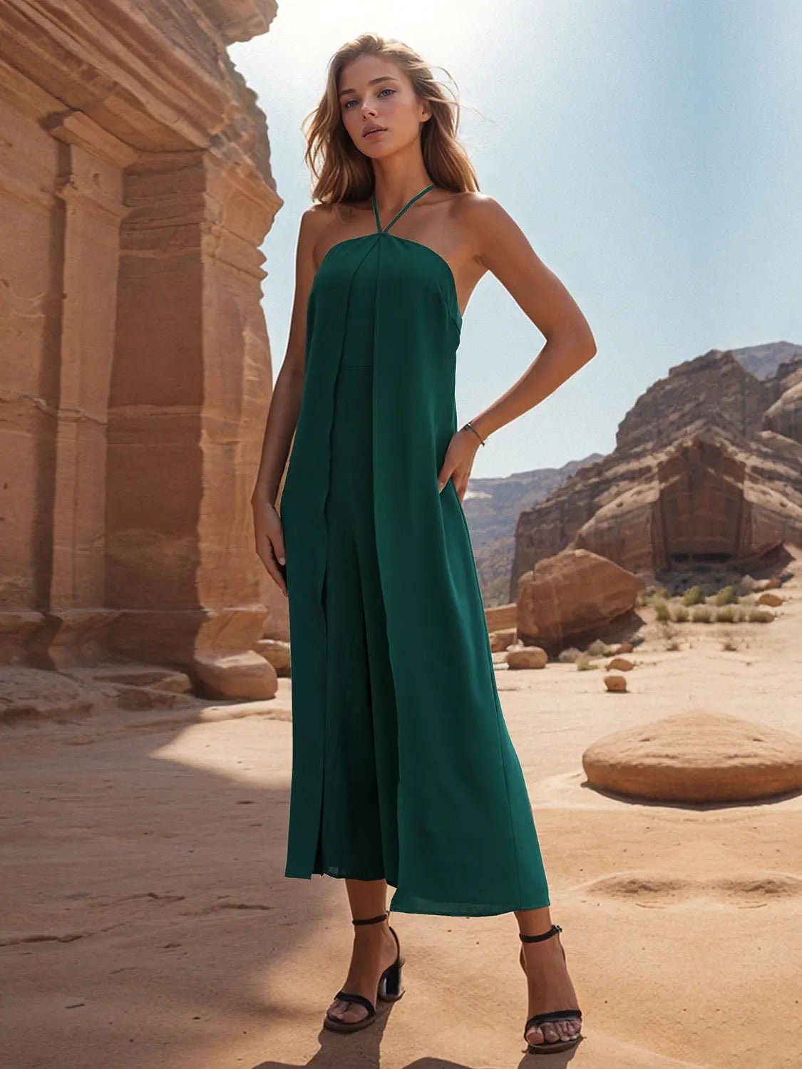 Layered Halter Neck Wide Leg Jumpsuit - GlossiChic CollectionJumpers & Rompers