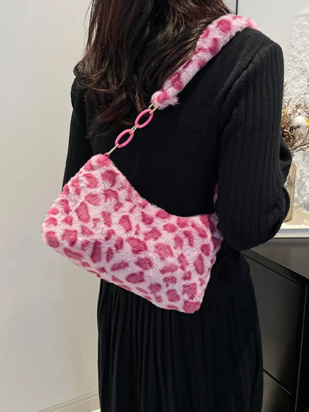 Leopard Fluff Shoulder Bag - GlossiChic Collection Caramel / One Size GlossiChic Collection handbags