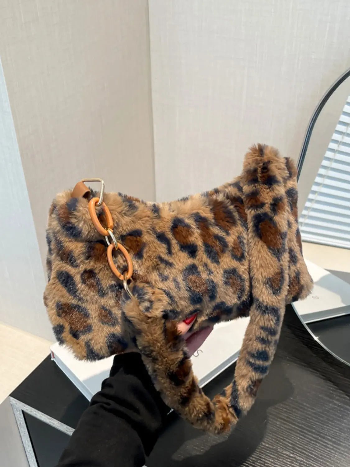 Leopard Fluff Shoulder Bag - GlossiChic Collection Caramel / One Size GlossiChic Collection handbags